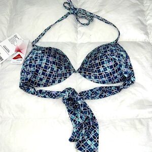Athlete AQUALUXE Print Halter Bikini Top in Blue Tile